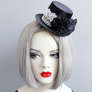 Gothic White Lace Black Rose Top Mini Hat Halloween Tilbehør Hårclip J18811