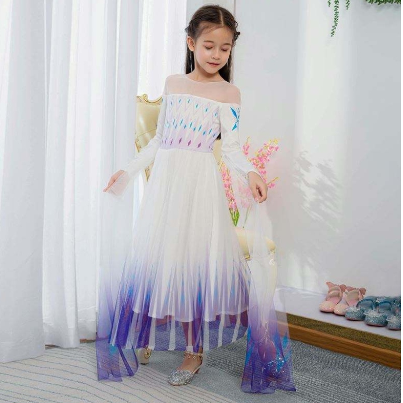 Baigenye designpiger Anna White Dress Cosplay Party Dress Up Princess Elsa Movie Børnetøj