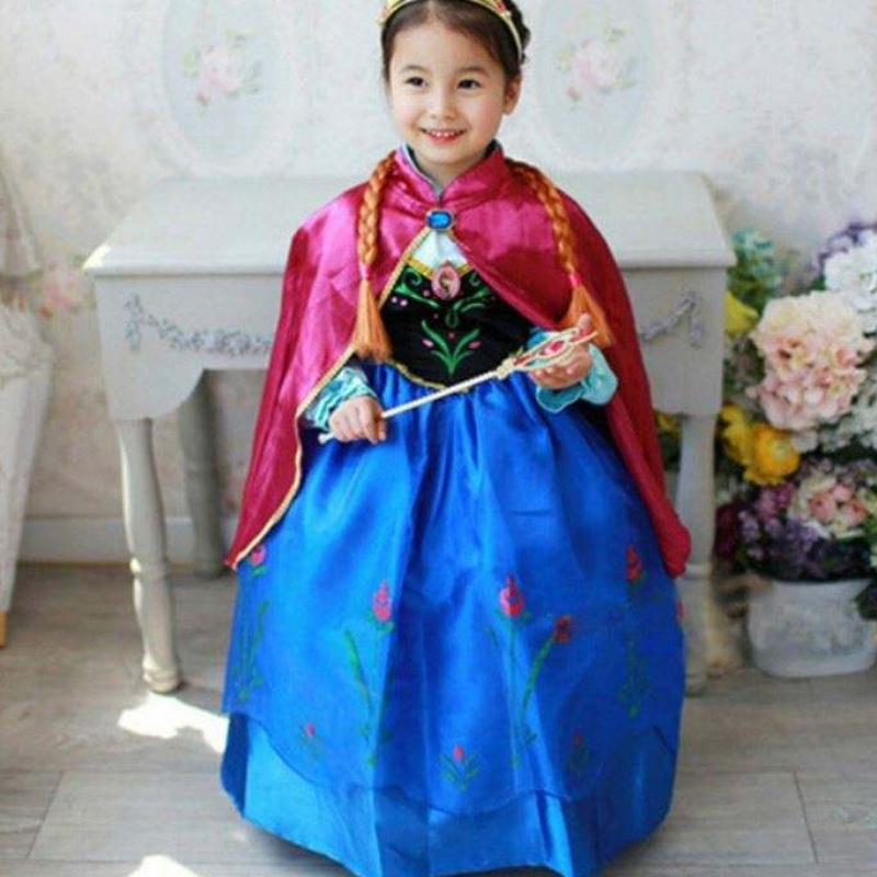 Baigenye børn Fancy Dress Costumes Elsa Anna Long Puffy Halloween Party Dress With Cape Bxdcpf