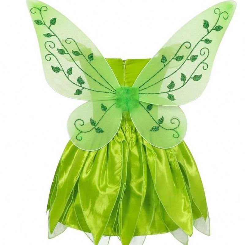 Toddler Kid Halloween cosplay fødselsdags tøj sæt dansende sommerfugl grøn fe wing tinker bell kjole 2-10t hctb-001