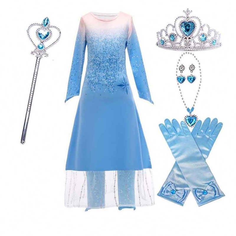 Børn piger lille prinsesse fancy dress up cosplay kostume elsa kroning kjole cosplay hcgd-020