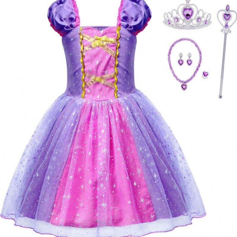 Rapunzel prinsessekjole af høj kvalitet til festfilm sammenfiltrede figurer cosplay piger fødselsdagsfest kjole i 1-4 år