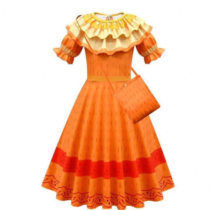 Nyt produkt 2022 Kids Girls Mirabel Madrigal Cosplay Outfit Dress Up Encanto Isabela Dress With Bag Wig HCIS-006