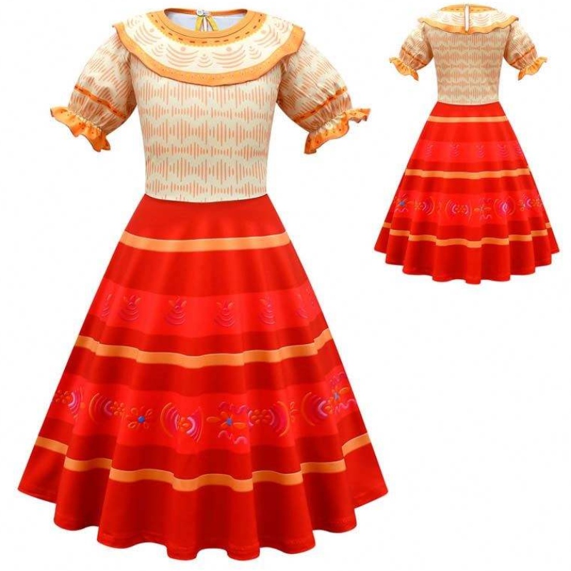 Carnival Halloween Princess Party Clothes Flower Ruffles Lang kjole Mirabel Encanto kostume 90-170 cm HCIS-006