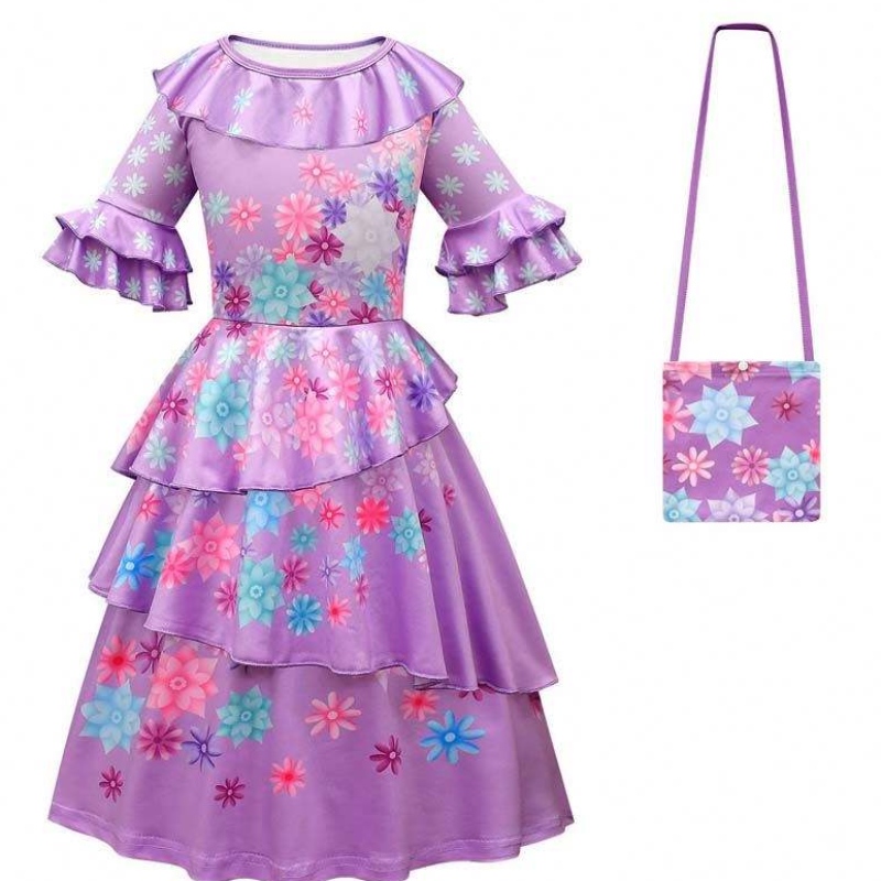 Carnival Halloween Princess Party Clothes Flower Ruffles Lang kjole Mirabel Encanto kostume 90-170 cm HCIS-006