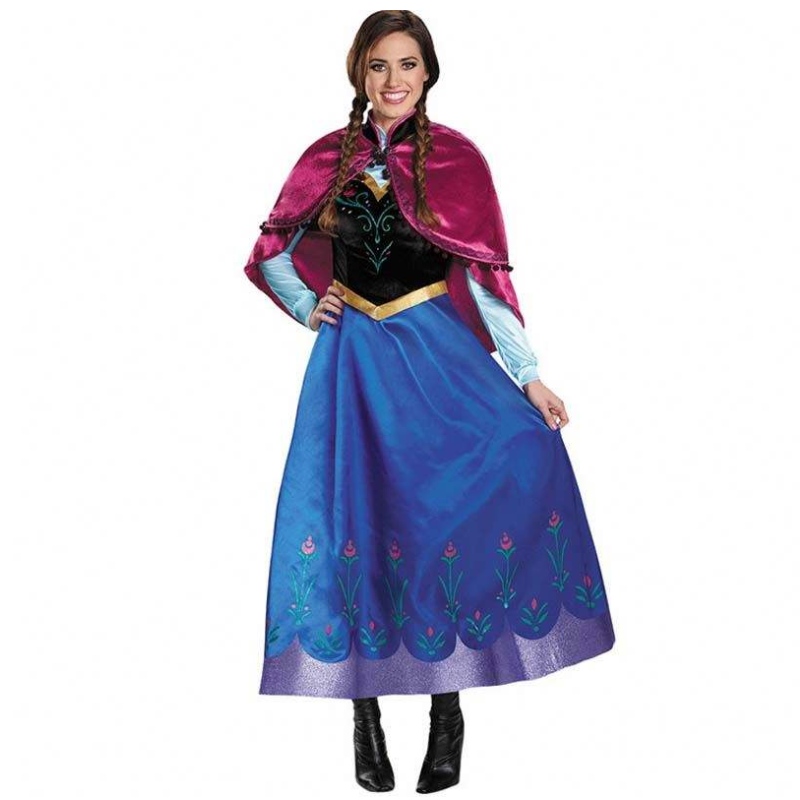 Bedst sælger 2022 Voksen Elsa Anna Cosplay Woman Halloween kostume Prinsesse kjole Voksen Anna kostume med kappe HCGD-053