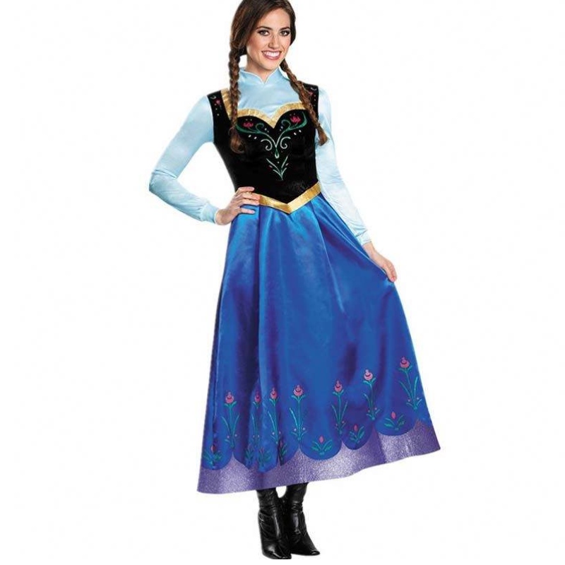 Bedst sælger 2022 Voksen Elsa Anna Cosplay Woman Halloween kostume Prinsesse kjole Voksen Anna kostume med kappe HCGD-053