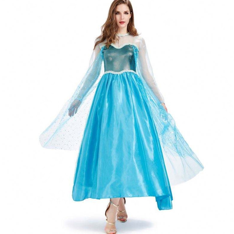 Novedades 2022 Halloween Cosplay Fancy Party Dress Up Blue Long Elsa kostume Voksen HCGD-054
