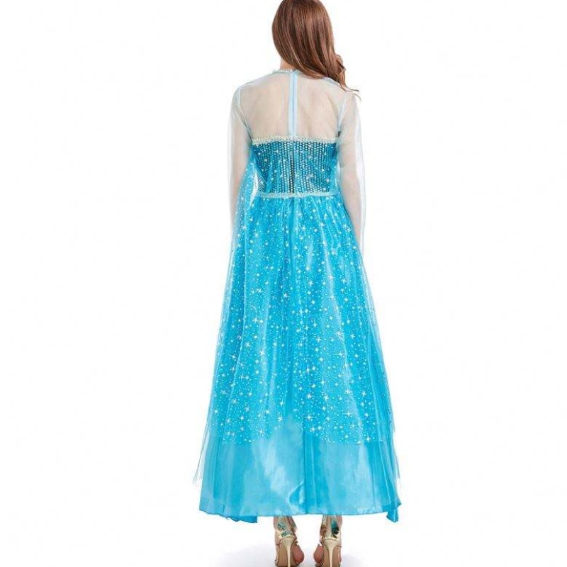 Novedades 2022 Halloween Cosplay Fancy Party Dress Up Blue Long Elsa kostume Voksen HCGD-054