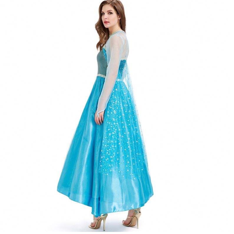 Novedades 2022 Halloween Cosplay Fancy Party Dress Up Blue Long Elsa kostume Voksen HCGD-054