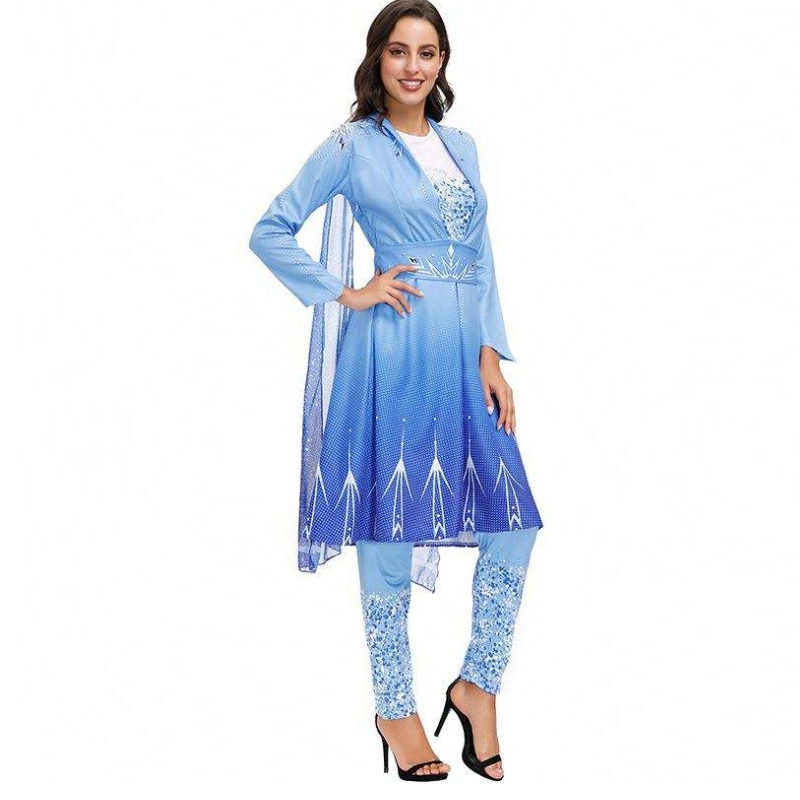 2022 Nye ankomster Voksen Snow Queen Elsa Cosplay Halloween kostume Kvinder HCGD-055