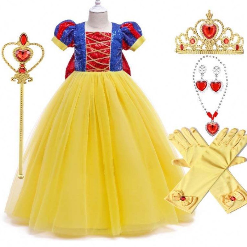Piger fødselsdagsfest lanterne ærme sne hvid prinsesse kjole til børn pige sne hvid fest kjole hcsw-008