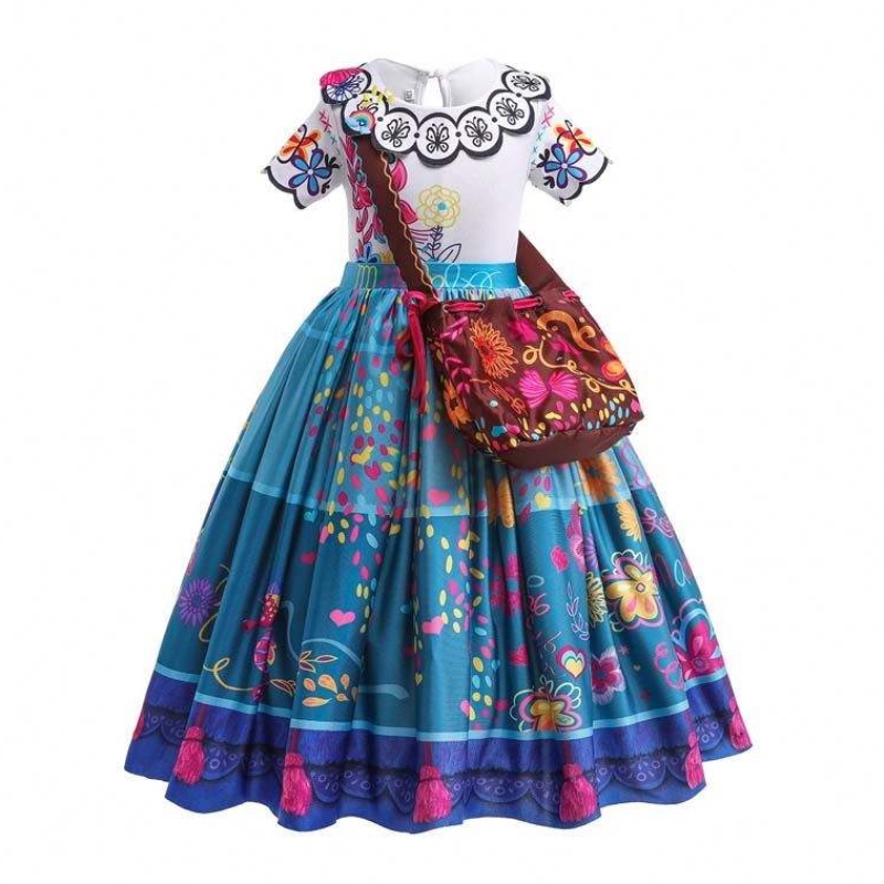 2022 Børn Encanto Madrigal Princessnederdele tøj Blå Mirabel-kjole fra Encanto med taske 100-160 cm HCIS-001