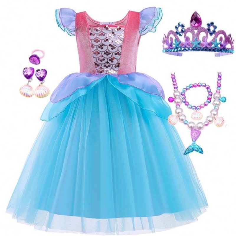 2022 Top Sales Halloween Child Princess Palins Ariel Blue Dress Costume HCMM-012