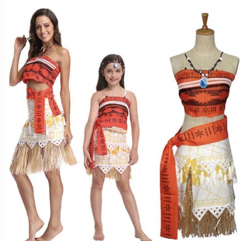 Halloween Party voksne børn cosplay vaiana prinsesse Moana voksen kostume kjole med halskæde hcmo-005