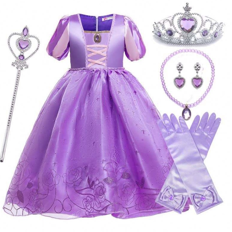 Halloween Christmas Carnival Costume Kid Princess Purple Tulle Rapunzel Dress Børn HCRS-017