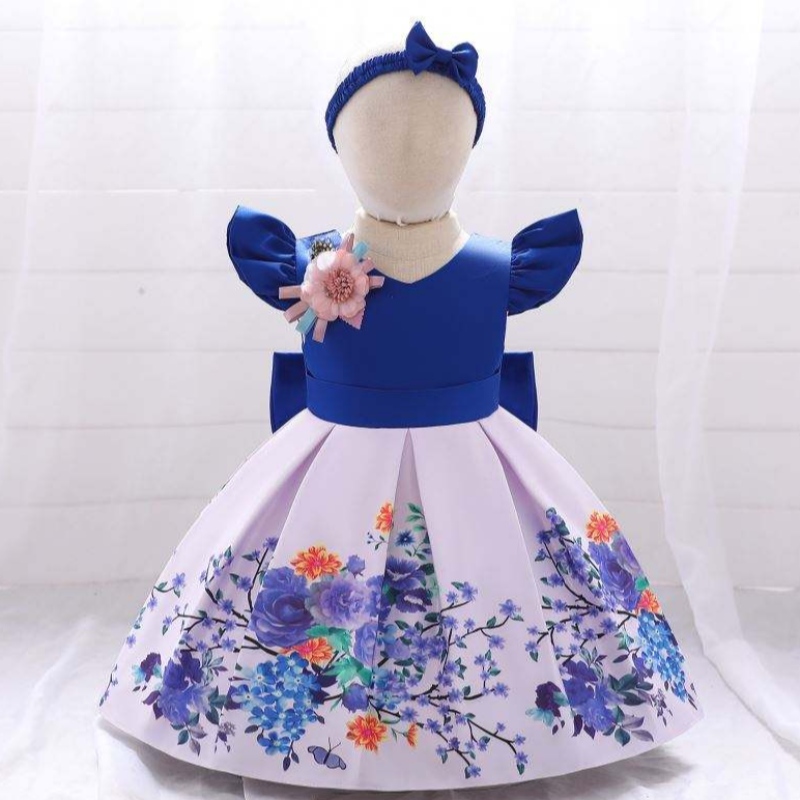 Baigenye modeprint piger frocks design frock børn blomst fødselsdag kjoler engros L2033xz