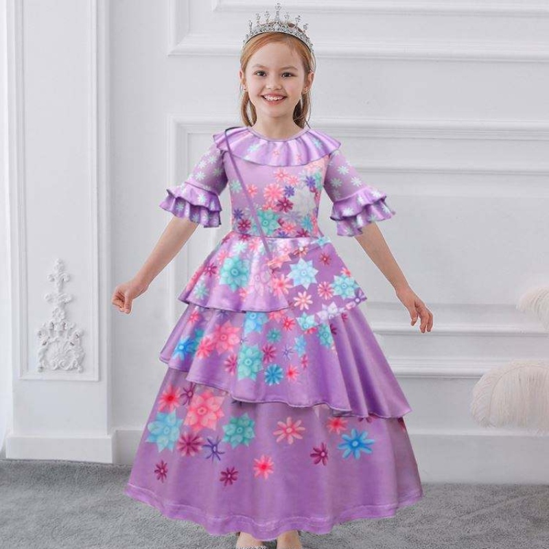 Baige lilla isabella mirabel encanto cosplay kostume kjole piger prinsesse kjole mfmw001