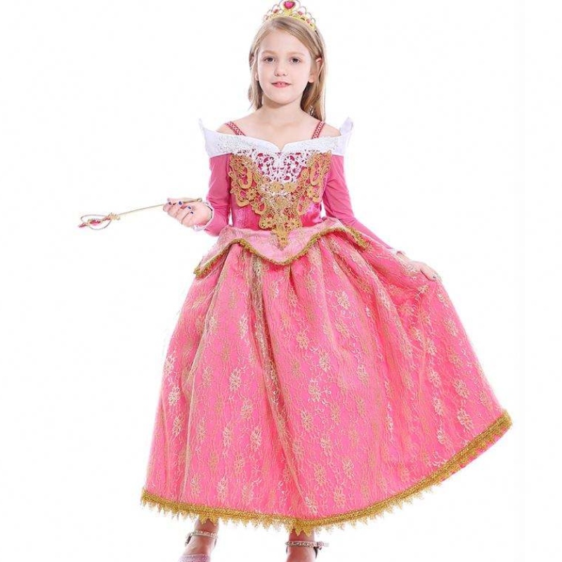 Baige piger kjole sovende skønhed prinsesse aurora blonder kjole cosplay performance kostume