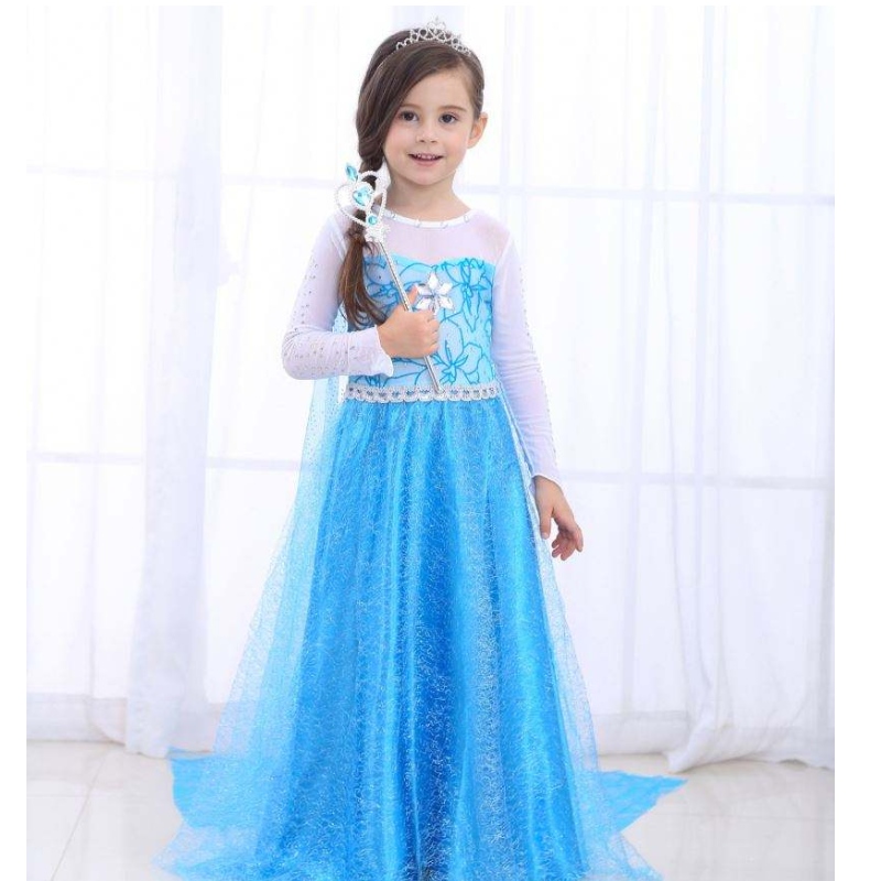 Baige Hot Selling Children\'s Wear Baby Girls Langærmet maxi kjole Elsa kjole med kappe