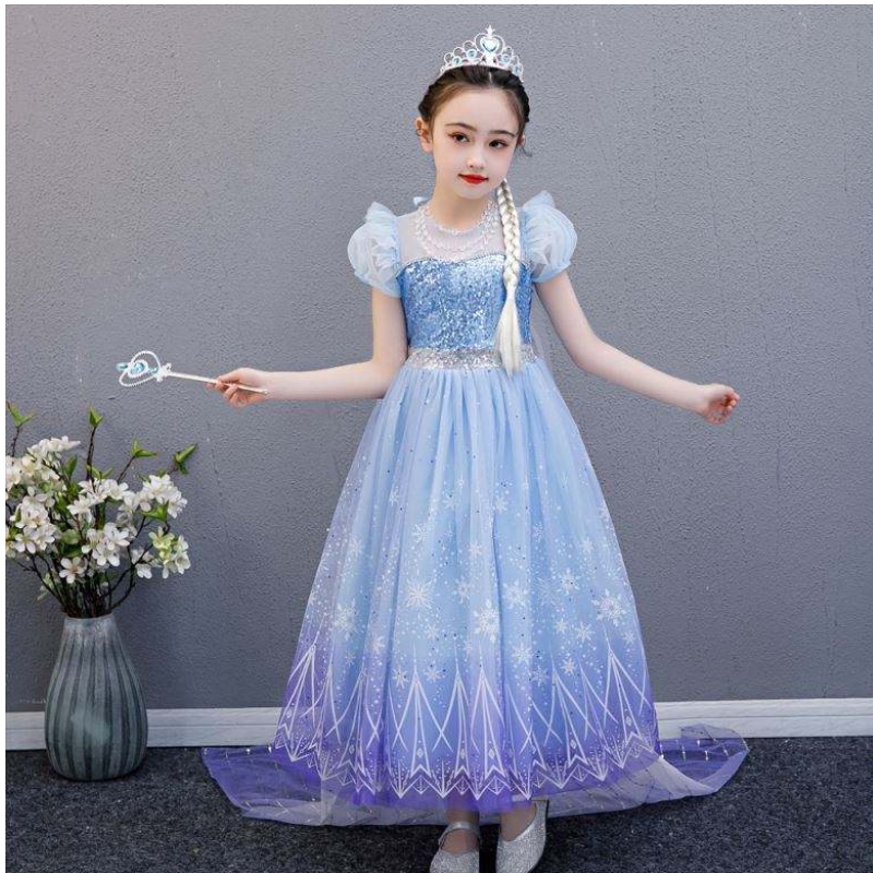 Baige høj kvalitet Elsa 2 Princess Kids Party Cartoon Cosplay kostume baby pige kjole