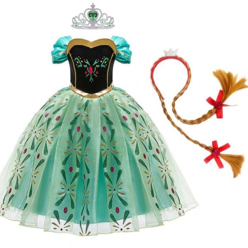 Anna kjole til pige cosplay sne dronning prinsesse kostume børn halloween tøj børn fødselsdag karneval fancy kjole og paryk