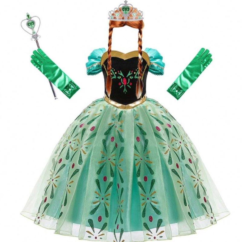 Anna kjole til pige cosplay sne dronning prinsesse kostume børn halloween tøj børn fødselsdag karneval fancy kjole og paryk