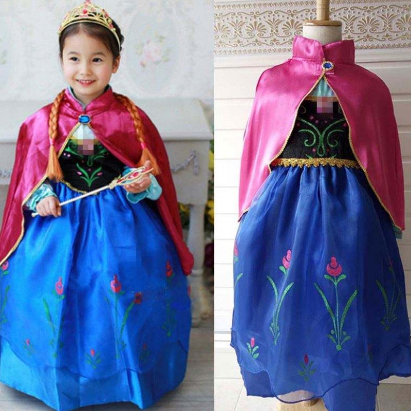 Piger Elsa Anna Dress Cartoon Cosplay Snow Queen Princess kjoler Elsa Toddler Børne tøjkjoler til piger
