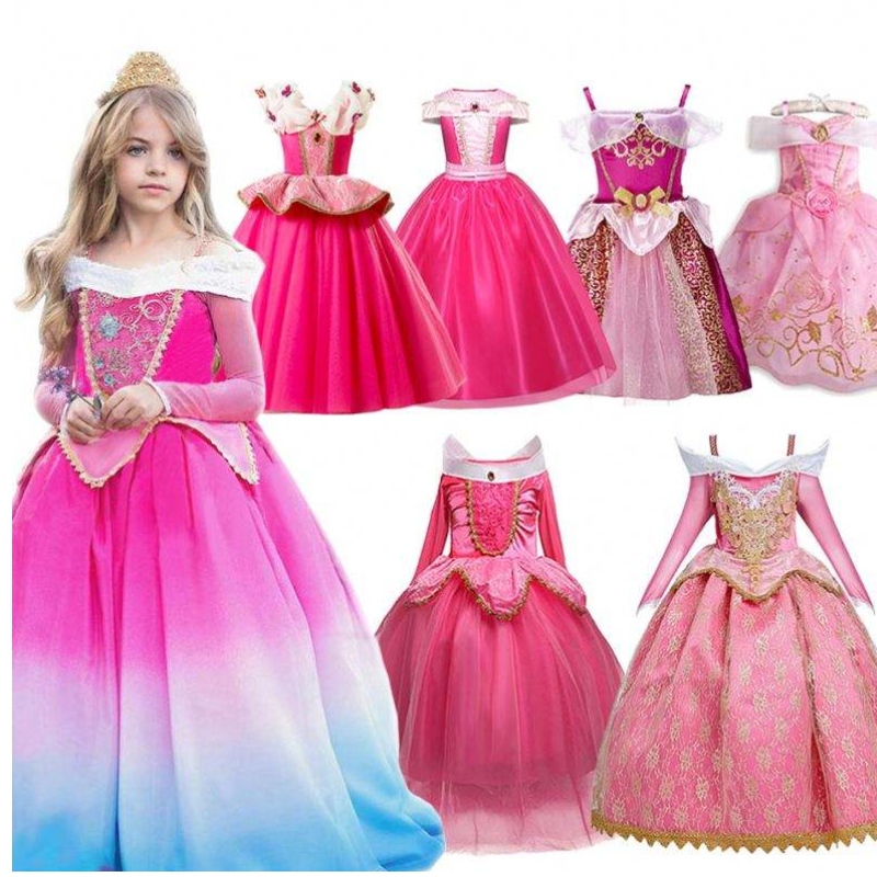 Pige fancy deluxe sovende skønhed halloween prinsesse kostume fest aurora klæde børn rød lagdelt julepageant kjole