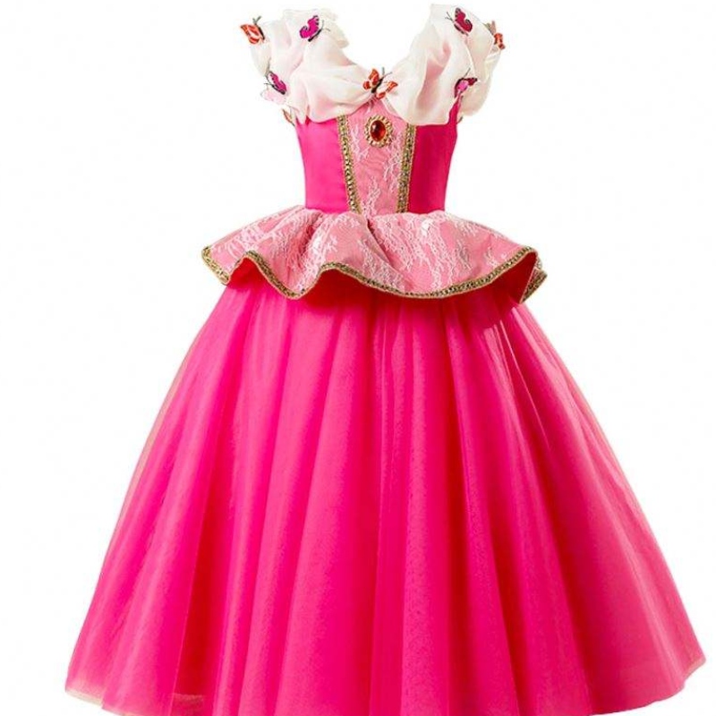 Pige fancy deluxe sovende skønhed halloween prinsesse kostume fest aurora klæde børn rød lagdelt julepageant kjole