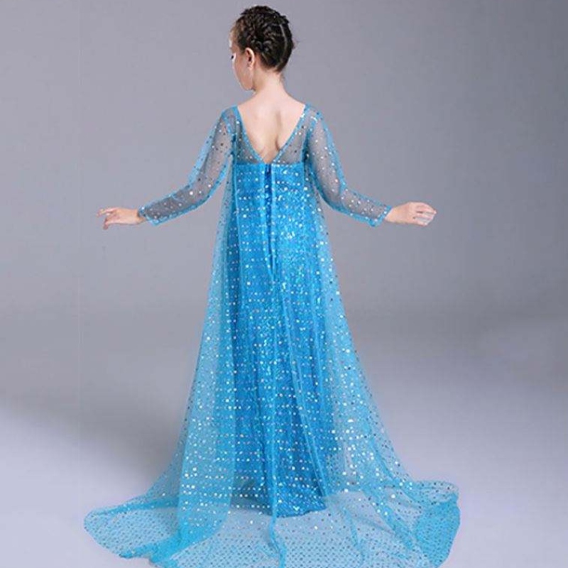 Elsa Dress Kids Girls Costume Snow Queen 2 Elsa Blue Pink Sequined Long Sleeve Dress TV&Film kostumer til piger