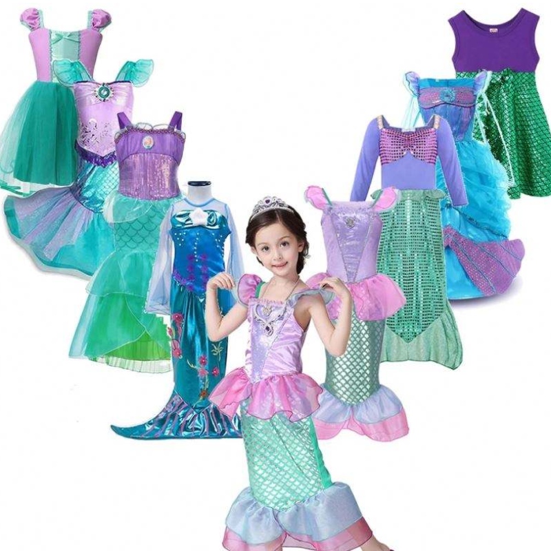 Piger lille havfrue ariel prinsesse kjole cosplay kostumer til børn baby pige havfrue kjole sæt børn halloween tøj