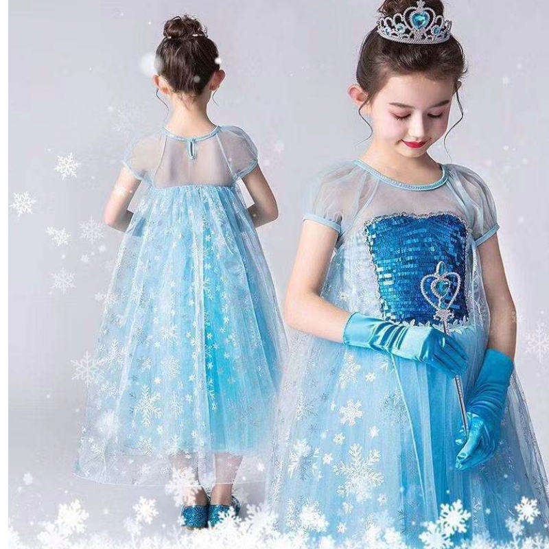 Pige kjole prinsesse Elsa i frore fancy pige kjole blonder dronning kjole kostume