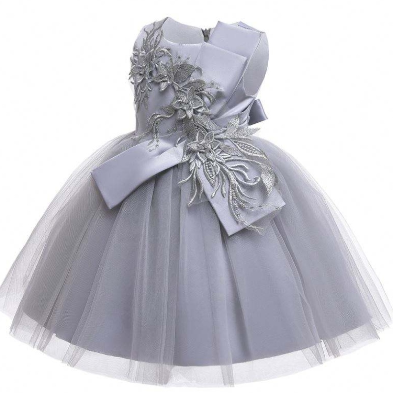 Baige Flower Girls søde ærmeløse børnefest kjole Big Bow Floral bryllup fødselsdag prinsesse kjole