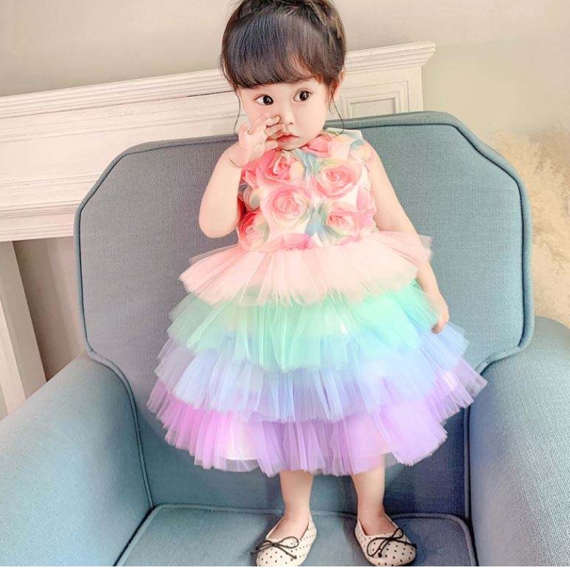 Baige spædbarn blomster pige fødselsdag prinsesse kjole kage formel blomster tøj