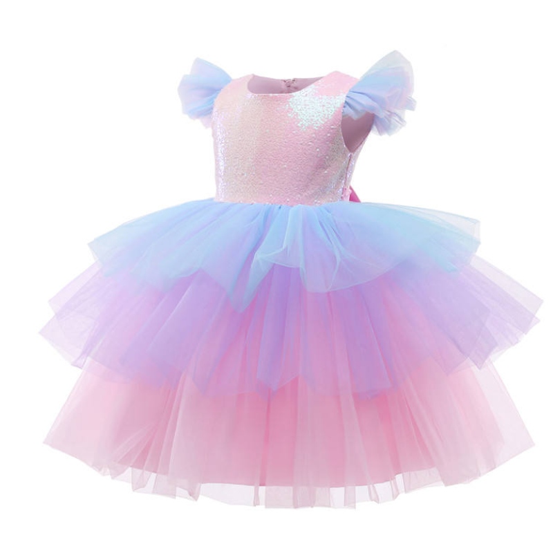 Piger formelle prinsesse kjole børn blonder tyl regnbue elegant aften fest kage tutu prom kjole børn bryllup communion Kostume