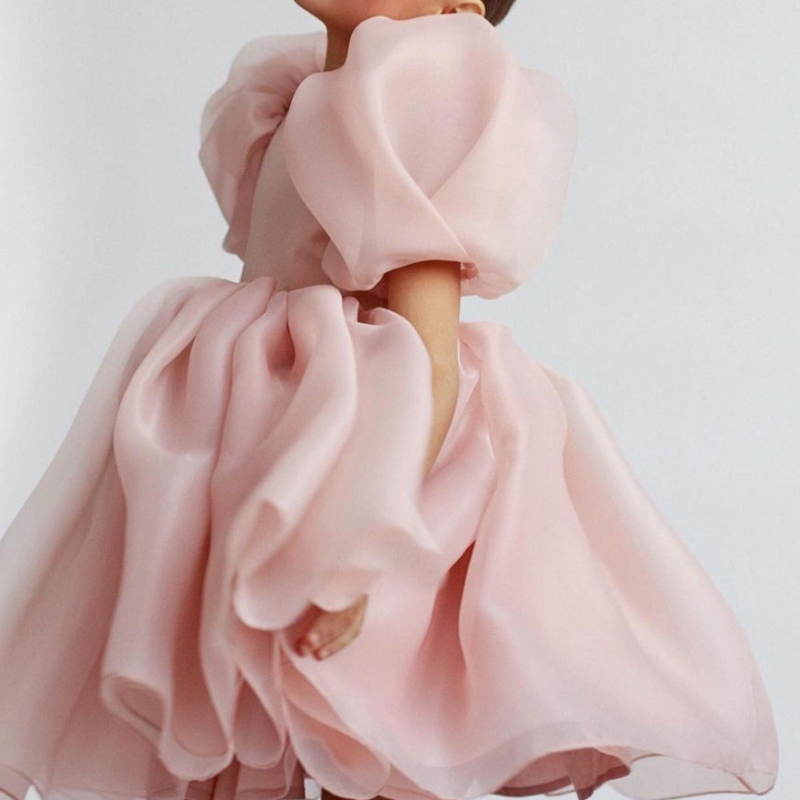 Mode pige prinsesse vintage kjole tyl barn vestido puff muffe pink bryllupsfest fødselsdag tutu børne kjole kjole kjole