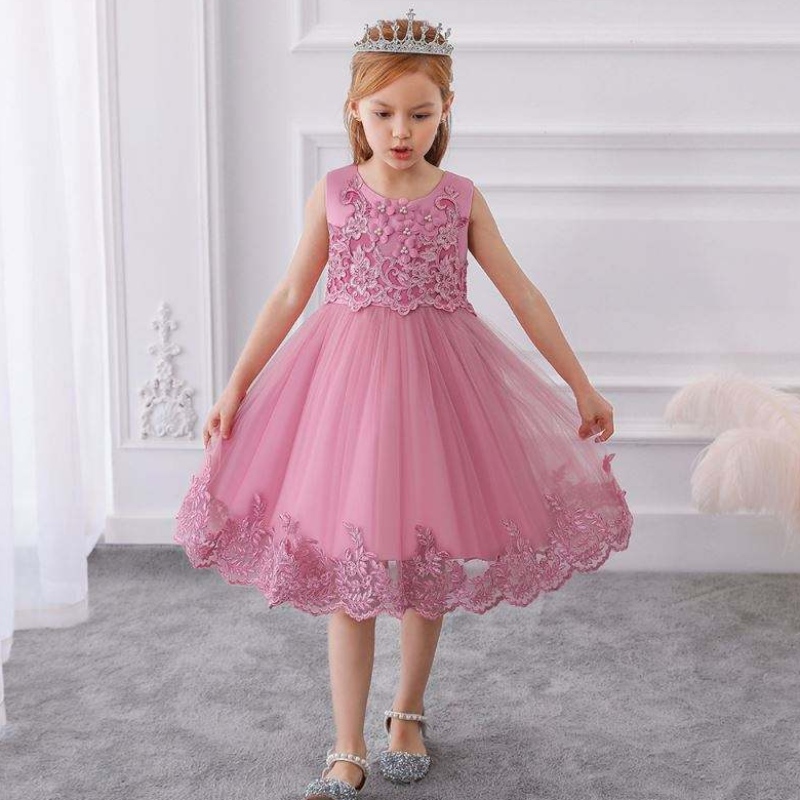 Baige Summer Kids Sequin Party Dress Flower Girl Lace Semeless Frock Girl Birth