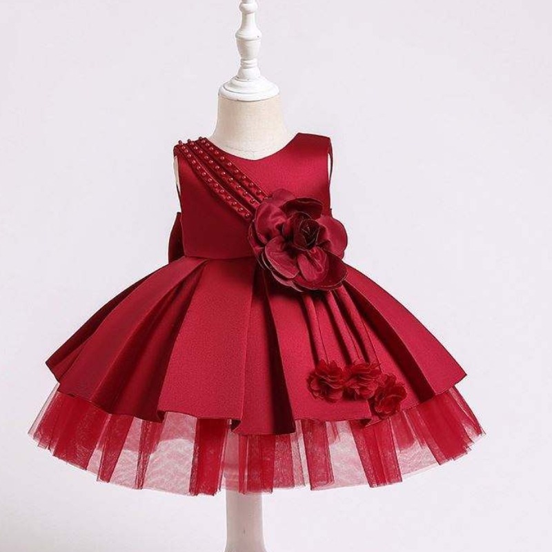 Baigenyfødt baby fest kjole i 0-2 år børn sommer satin frock børn fødselsdag kjoler xz001