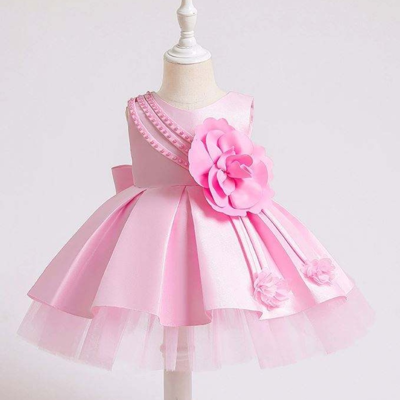 Baigenyfødt baby fest kjole i 0-2 år børn sommer satin frock børn fødselsdag kjoler xz001