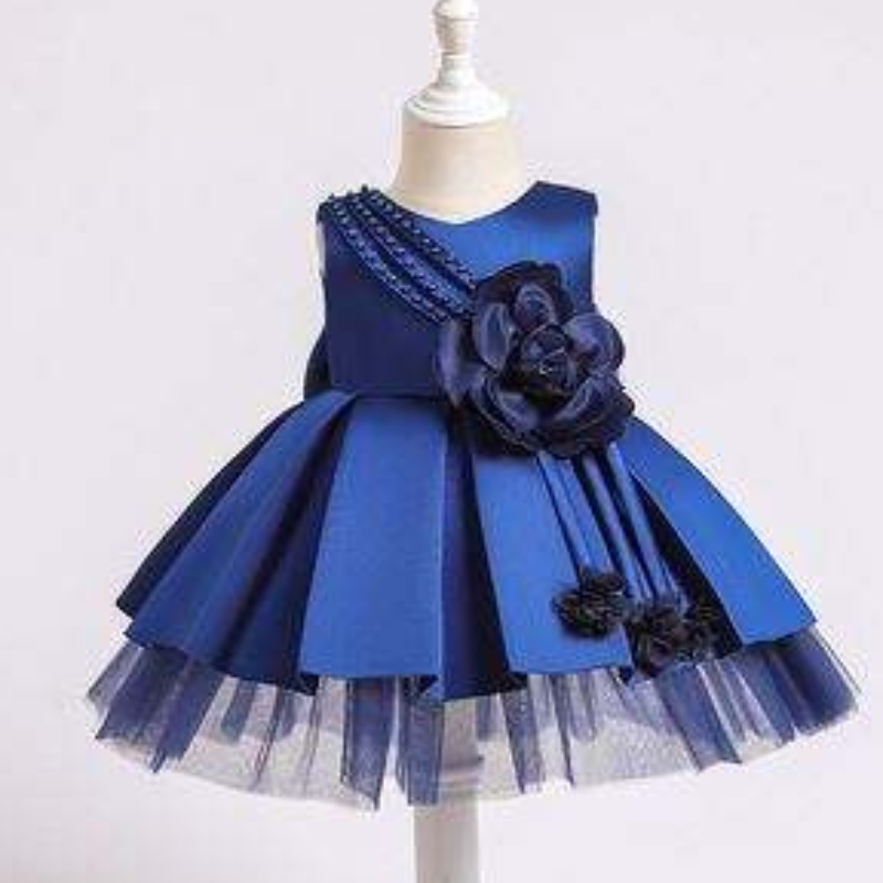 Baigenyfødt baby fest kjole i 0-2 år børn sommer satin frock børn fødselsdag kjoler xz001