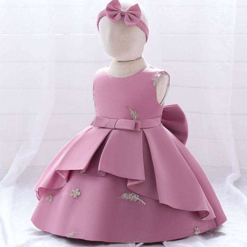 Baige 2 år baby blonder fest frock stor bue prinsesse bryllup kjole design børn fødselsdag broderi småbørn pige kjole