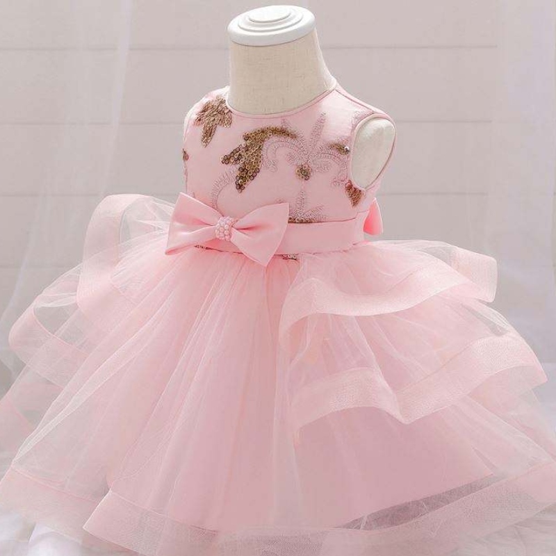 2021Summer Nye piger 2-6 år Toddler Party Wear Infant Princess Spanish Birthday Lace Children Kjoler med Bow Waistl L1929XZ
