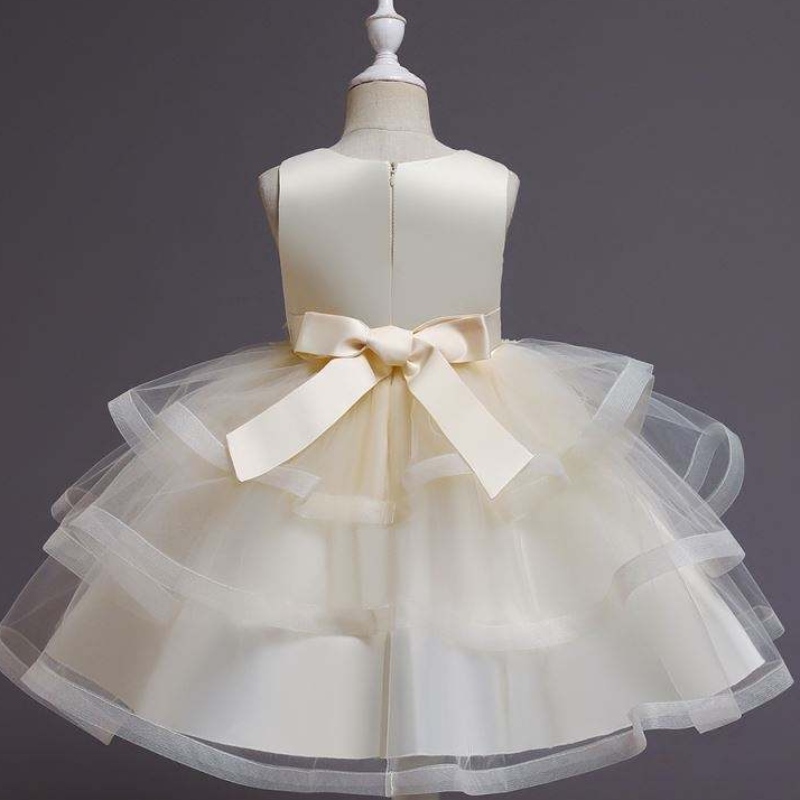 Baige Flower Girl Dress Kids Party Gown Baby Tutu Princess Dress With Bead Knee Længde Fødselsdagsbeklædning