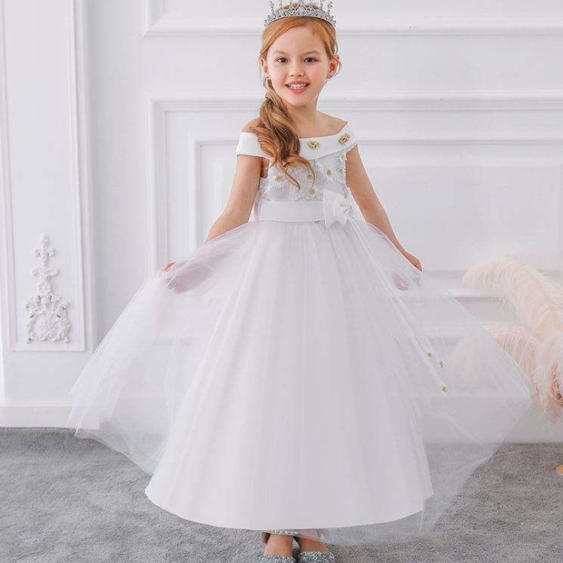 Børn Blomsterpiger Party Wear Frocks fødselsdagskjole til pige baby maxi ball kjoler børn ærmeløs bue lange kjoler lp-232