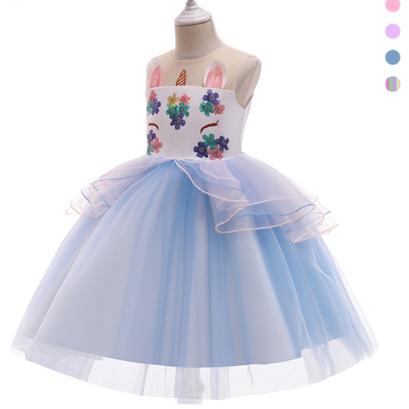 Fancy farverig regnbue lyserød grime tutu barn barn baby enhjørning kjoler piger enhjørning prinsesse kjole