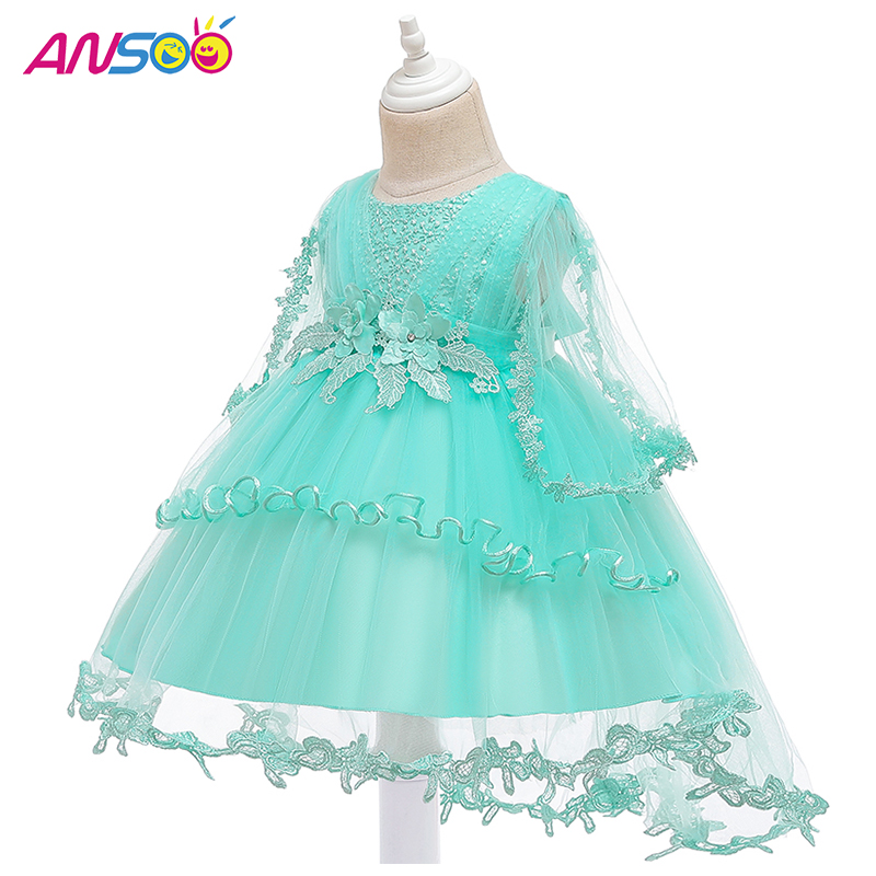 Ansoo Princess Flower Girl Dress Summer Tutu Wedding Birthday Party Kids til piger børn kostume teenager prom design