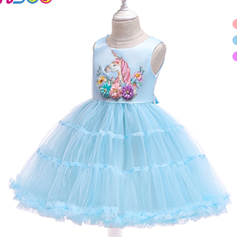 Ansoo Unicorn Rainbow Baby Girl Birthday Dresses Cotton Girl Princess Party Purple Brudekjoler til 1-6 Y Girls Tutu