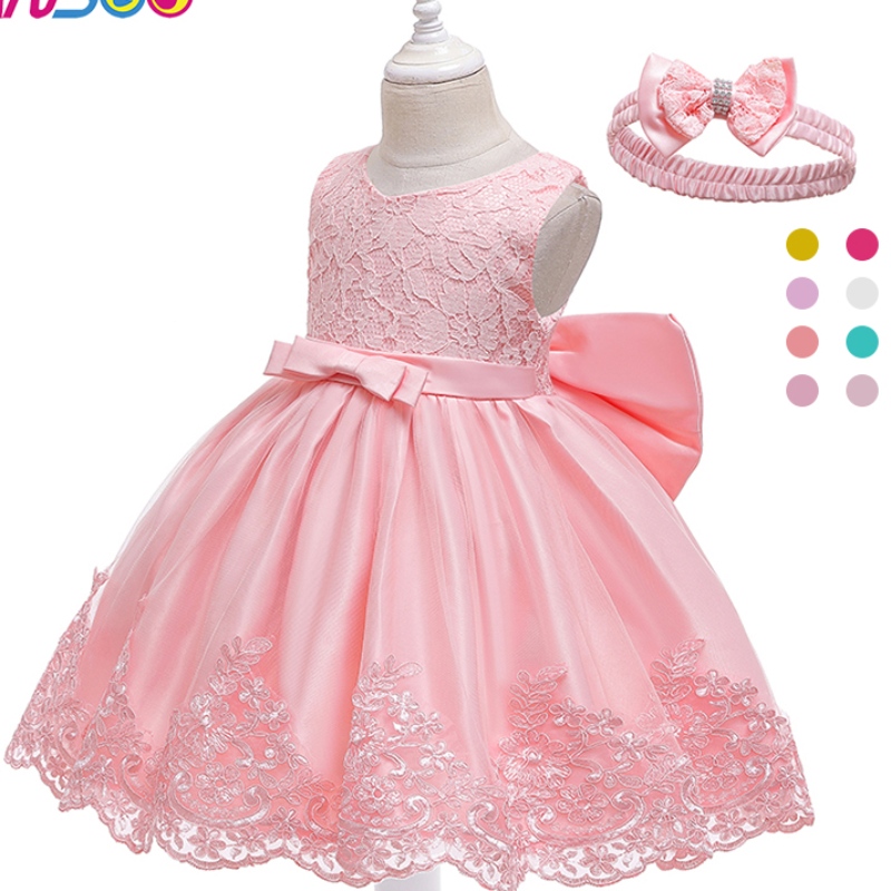Ansoo New Design Girl \\\\ \'s prinsesse kjole bue blonder baby ærmeløs kjole til bryllupsfest