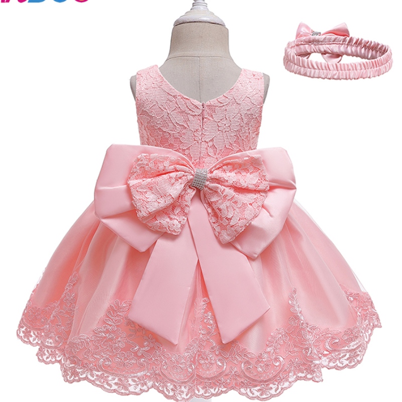 Ansoo New Design Girl \\\\ \'s prinsesse kjole bue blonder baby ærmeløs kjole til bryllupsfest